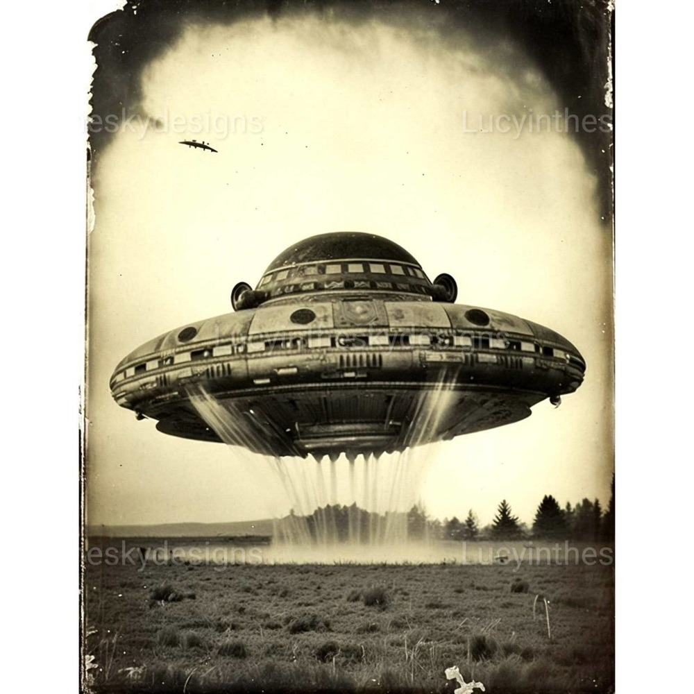 UFO Retro Alien Spaceship Vintage Style Science Fiction Art Print - Picture 2 of 5